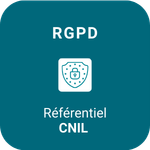Pictogramme RGPD avec icône de cadenas et référence au référentiel CNIL